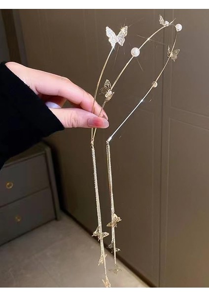 Inci Elmas Kelebek Saçaklı Saç Aksesuar Taç modelleri