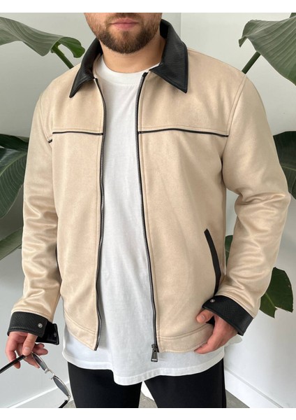 Erkek Krem Mevsimlik Süet Ceket
