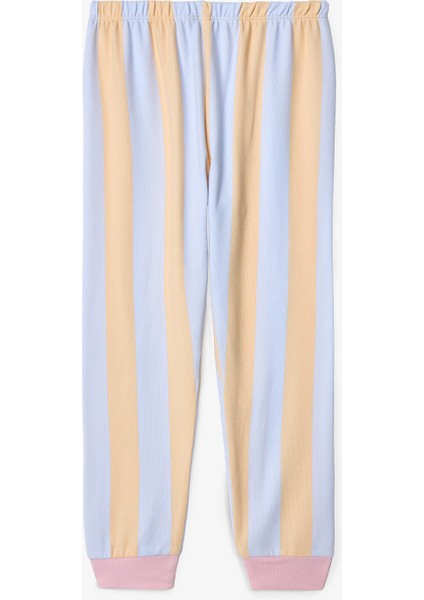 Açık Mavi Kız Çocuk Ballet Çizgili Uzun Kollu Pijama Takımı modelleri