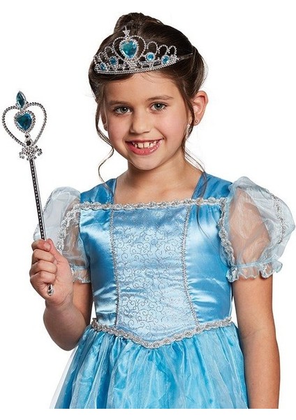 Nessiworld Karlar Ülkesi Elsa Mavi Kalpli Taç ve Mavi Asa Seti Çocuk Boy