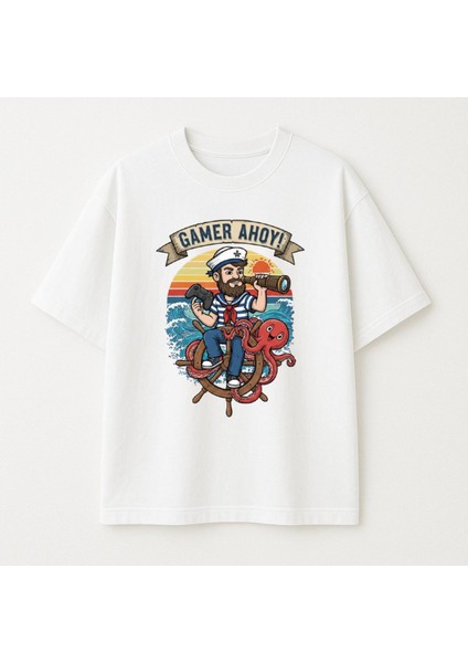 Gamer Gemici Baskılı Oyuncu Temalı Unisex Bisiklet Yaka Pamuk Oversize T-Shirt fiyatları