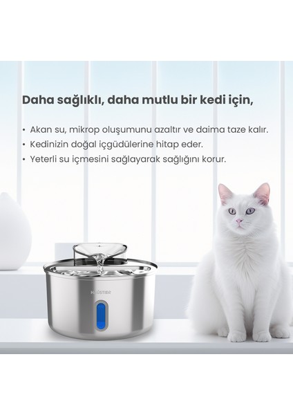 WF009L-W Pencereli Otomatik Kedi Su Sebili, Kedi Su Çeşmesi, Su Pınarı, 3.5lt Geniş Hazne, SUS304 Çelik, Ultra Sessiz indirimleri