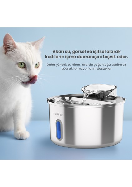 WF009L-W Pencereli Otomatik Kedi Su Sebili, Kedi Su Çeşmesi, Su Pınarı, 3.5lt Geniş Hazne, SUS304 Çelik, Ultra Sessiz
