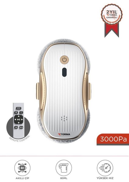 S10 Su Püskürtmeli Uzaktan Kumandalı 3000PA Cam Pencere Temizleme Robotu Gold-Beyaz