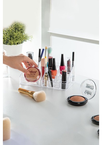 Şeffaf Çift Bölümlü Kozmetik ve Makyaj Organizer, Şık ve Pratik Düzenleme Çözümü