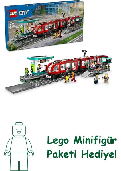 City Şehir Merkezi Tramvay Istasyonu 60423-7 Yaş ve Üzeri Kız ve Erkek Çocuklar Için 6 Minifigür ve 1 Yardımcı Köpek Figürü Içeren Araç Yapım Seti, Doğum Günü Hediyesi Fikri (811 Parça)