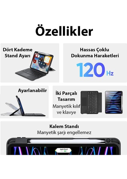 Dux Ducis iPad Pro 12.9 Dk Series Kablosuz Bluetooth Klavye Touchpad KILIF-(5775) - ETC6747-3837 modelleri