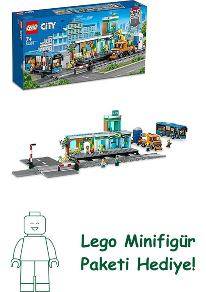 ® City Tren Istasyonu 60335-7 Yaş ve Üzeri Çocuklar Için Demiryolu Kamyonu, Otobüs ve Hemzemin Geçit Içeren Oyuncak Yapım Seti (907 Parça)
