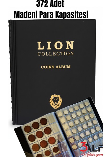 Lion Madeni Para Albümü 12 Sayfa (210MMX265MM) - 372 Cepli -Siyah