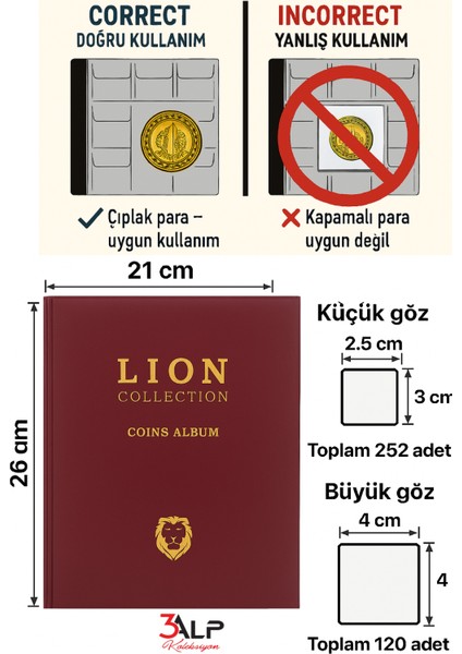 Lion Madeni Para Albümü 12 Sayfa (210MMX265MM) - 372 Cepli -Siyah fırsatları
