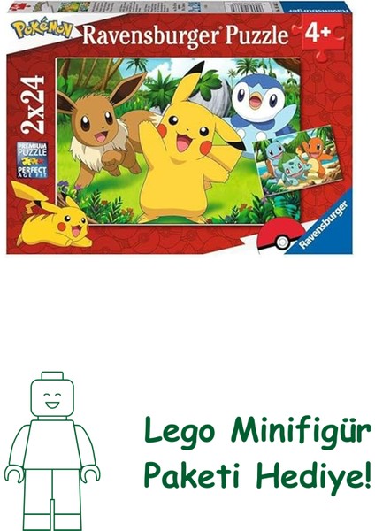 Ravensburger Çocuk Yapbozu 05668 - Pikachu ve Arkadaşları - 2 x 24 Parça Pokemon Yapboz, 4 Yaşından Büyük Çocuklar Için, Pokemon Hediyeleri