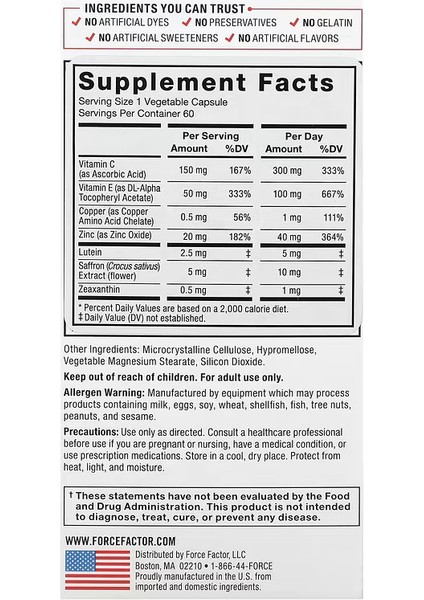 Eye Health Lutein Zeaxanthin Saffron Copper 60 Vegetable Caps modelleri