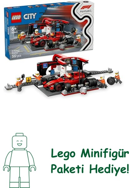 City Ferrari Arabalı F1 Pit Stop ve Pit Ekibi 60443-6 Yaş ve Üzeri Çocuklar Için Yarış Arabası Içeren Yaratıcı Oyuncak Yapım Seti, Doğum Günü Hediyesi (322 Parça)