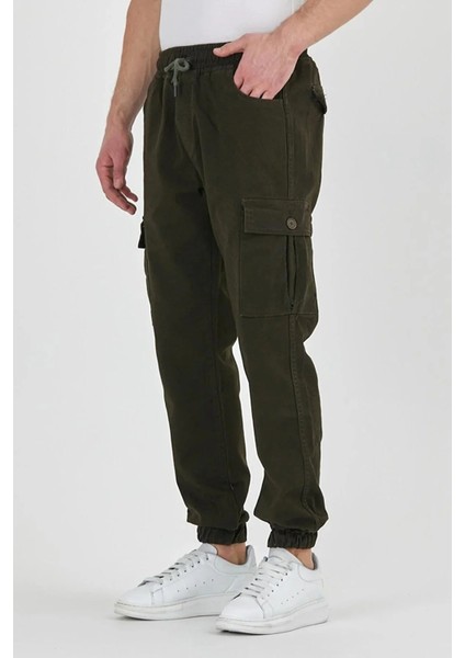 Erkek Lastikli Kargo Cepli Haki Jogger Pantolon