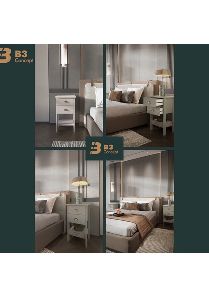 Retro Serisi Özel Tasarım Yatak Yanı - Kolay Kurulum - Çift Çekmeceli Komodin Açık Gri fiyatları