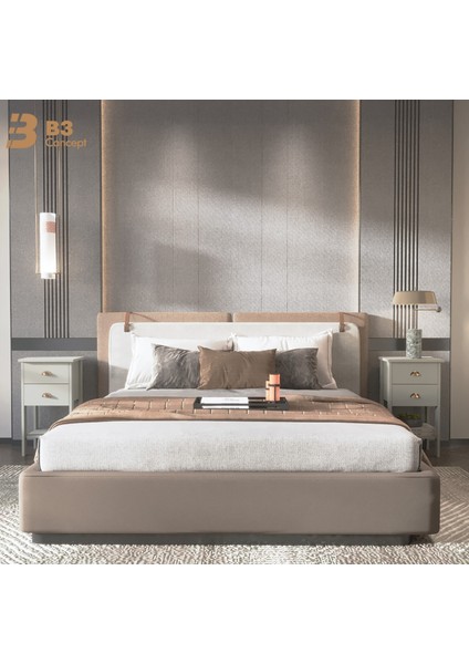 Retro Serisi Özel Tasarım Yatak Yanı - Kolay Kurulum - Çift Çekmeceli Komodin Açık Gri