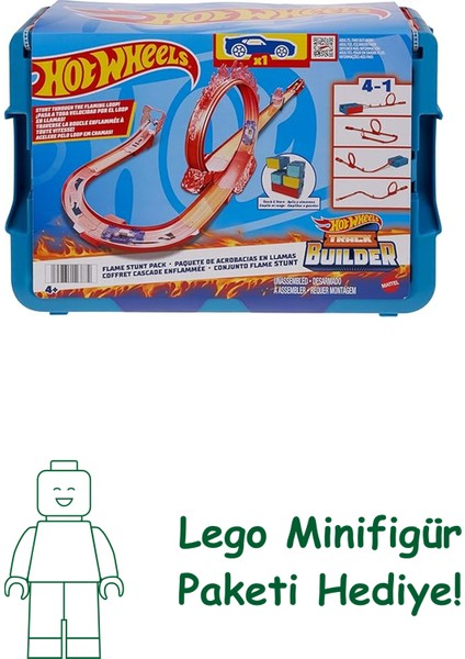 Hot Wheels Track Builder Alev Temalı Akrobasi Seti ve 1 Adet Araba, Birleştirilebilir Oyuncak Saklama Kutusunda 16 Adet Pist Oluşturma ve Akrobasi Parçası, HMC04