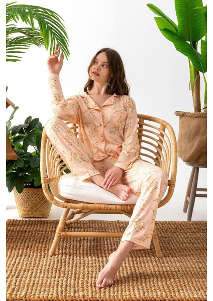 Uzun Kol Gömlek Yaka Pinterest Pijama Takımı - Mevsimlik Geniş Beden Aralığı