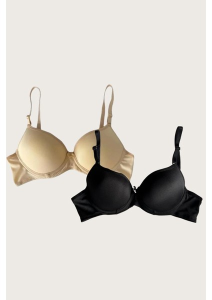 Siyah-Ten 2'li Mikro Kumaş Push Up Dolgulu Balenli Günlük Destekli Sütyen indirimleri