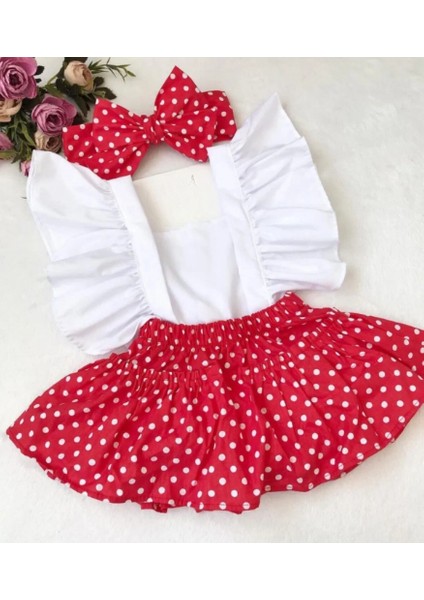 Kız Bebek Fırfırlı Kırmızı Puantiye Bandanalı Salopet Mantar Keçeli Çorap Takım fiyatları