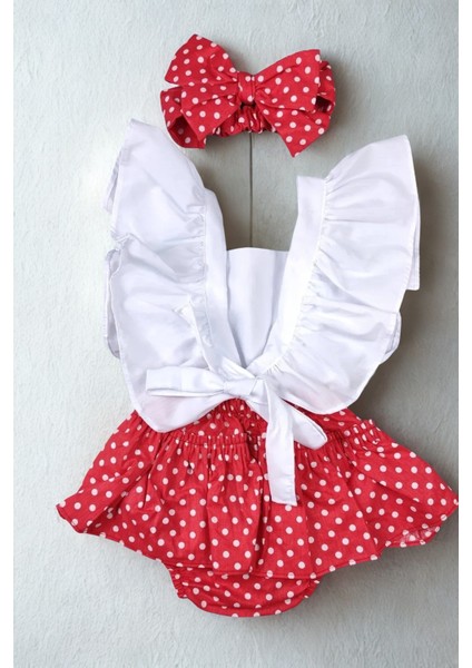 Kız Bebek Fırfırlı Kırmızı Puantiye Bandanalı Salopet Mantar Keçeli Çorap Takım modelleri