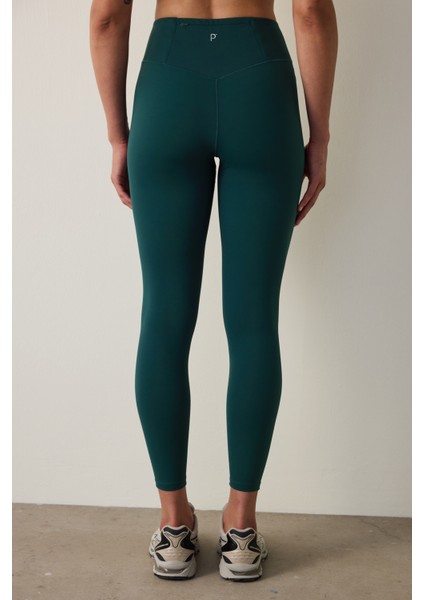 Koyu Yeşil Merrow Dikişli Yüksek Bel Slim Fit Tayt modelleri