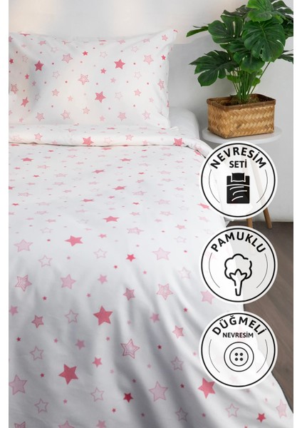 Yıldız Tek Kişilik Nevresim Seti - Pembe
