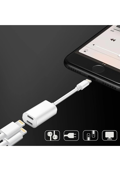 Y Cable Iphone 14-13-12 11 Lightning Kulaklık +Şarj USB ADAPTÖRÜ-(5775) - ETC2376-3119