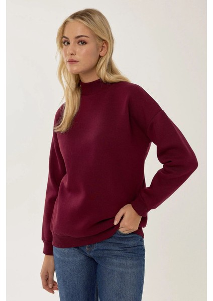 Kadın Regular Fit Örme Sweatshirt Red
