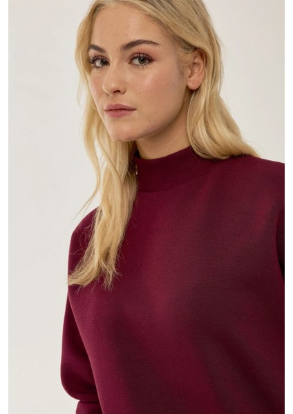 Kadın Regular Fit Örme Sweatshirt Red