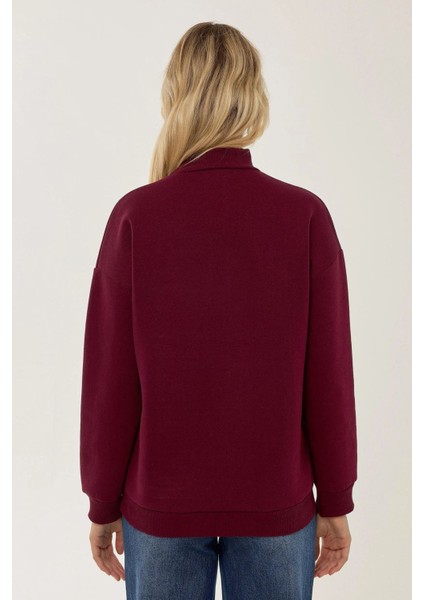 Kadın Regular Fit Örme Sweatshirt Red