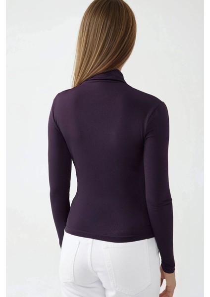 Kadın Dik Yaka Büzgü Detaylı Sandy Bluz Purple
