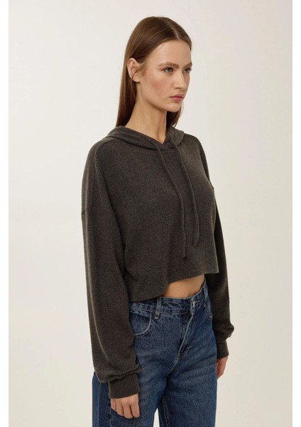 Kadın Relax Fit Kapüşonlu Sweatshirt Grey