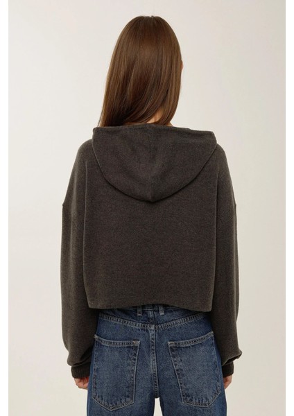 Kadın Relax Fit Kapüşonlu Sweatshirt Grey