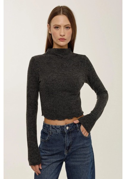 Kadın Yarım Yüksek Yaka Bluz Grey