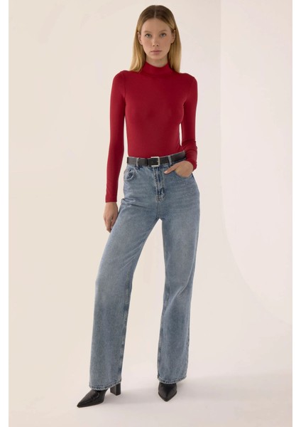 Kadın Basic Uzun Kollu Bodysuit Red