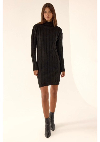 Kadın Dokulu Triko Mini Elbise Black