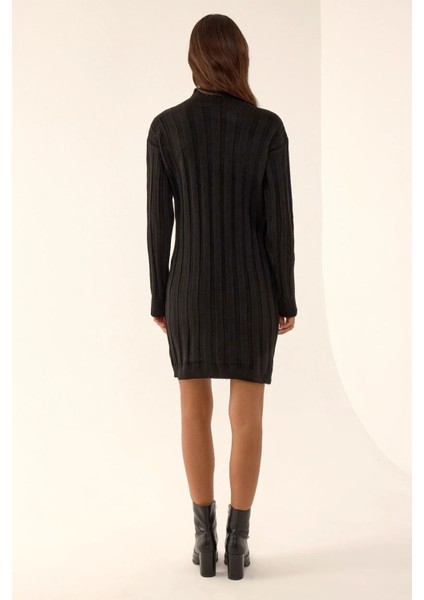 Kadın Dokulu Triko Mini Elbise Black