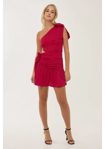 Kadın Kırmızı Fiyonklu Mini Parti Elbisesi Kırmızı