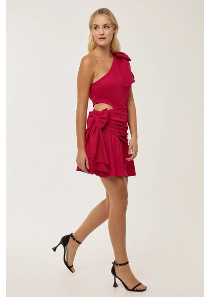 Kadın Kırmızı Fiyonklu Mini Parti Elbisesi Kırmızı