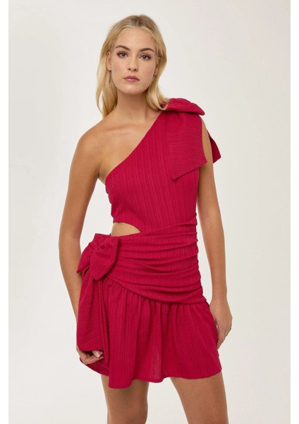 Kadın Kırmızı Fiyonklu Mini Parti Elbisesi Kırmızı