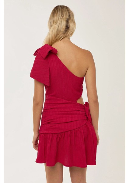 Kadın Kırmızı Fiyonklu Mini Parti Elbisesi Kırmızı