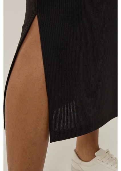 Kadın Rahat Kalıp Bisiklet Yaka Maxi Elbise Black