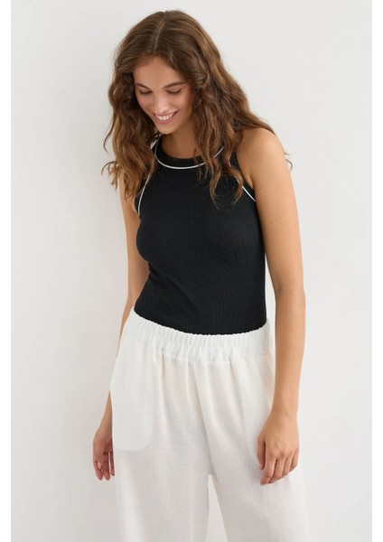 Kadın Halter Yaka Örme Üst Black