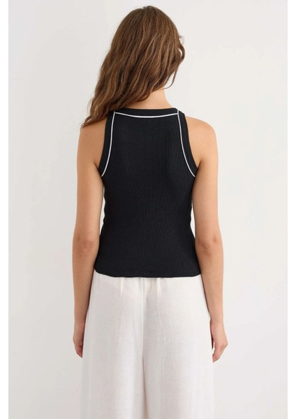 Kadın Halter Yaka Örme Üst Black