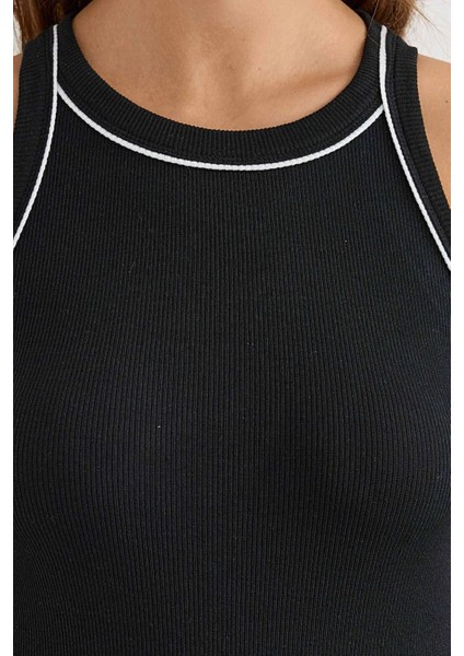 Kadın Halter Yaka Örme Üst Black