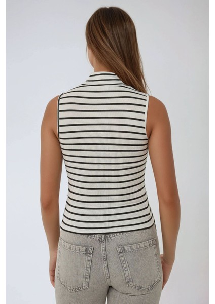 Kadın Slim Fit Dik Yaka Üst White