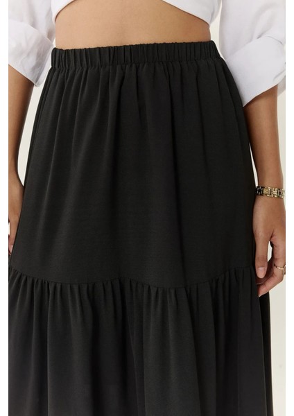 Kadın Yüksek Bel Yırtmaçlı Maxi Etek Black