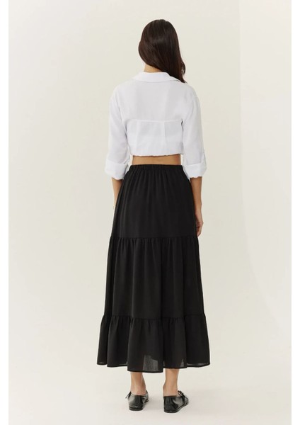 Kadın Yüksek Bel Yırtmaçlı Maxi Etek Black