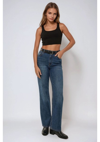 Kadın Basic Bisiklet Yaka Crop Üst Black